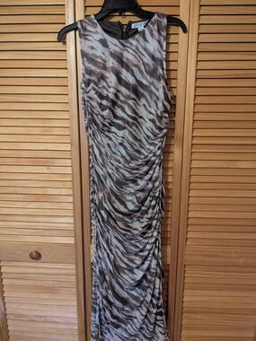 HYFVE Brown and Cream Maxi Dress with Ruched Sides